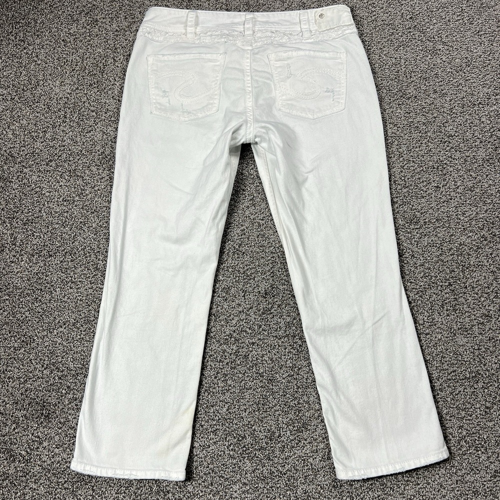 Silver Jeans Womens 31 White Suki Mid Capri 25" Lace Mid Rise Stretch Denim - Picture 2 of 16